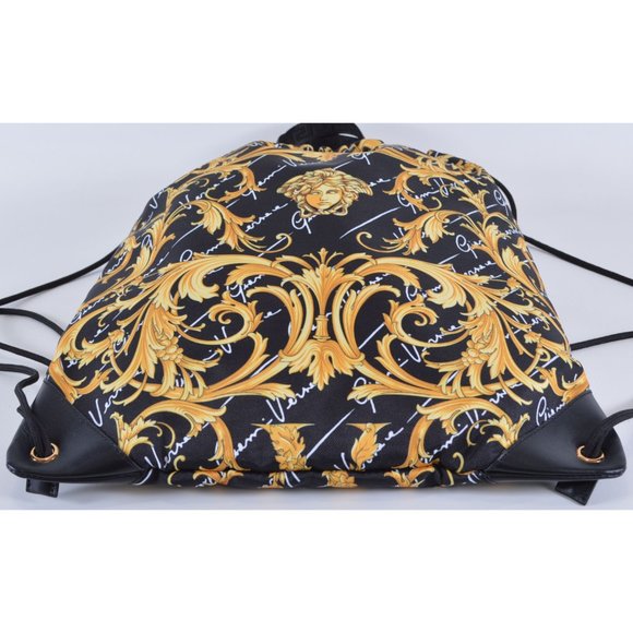 NEW Versace $1,095 Baroque Medusa Print Nylon Cinched Drawstring Purse Backpack main image 10